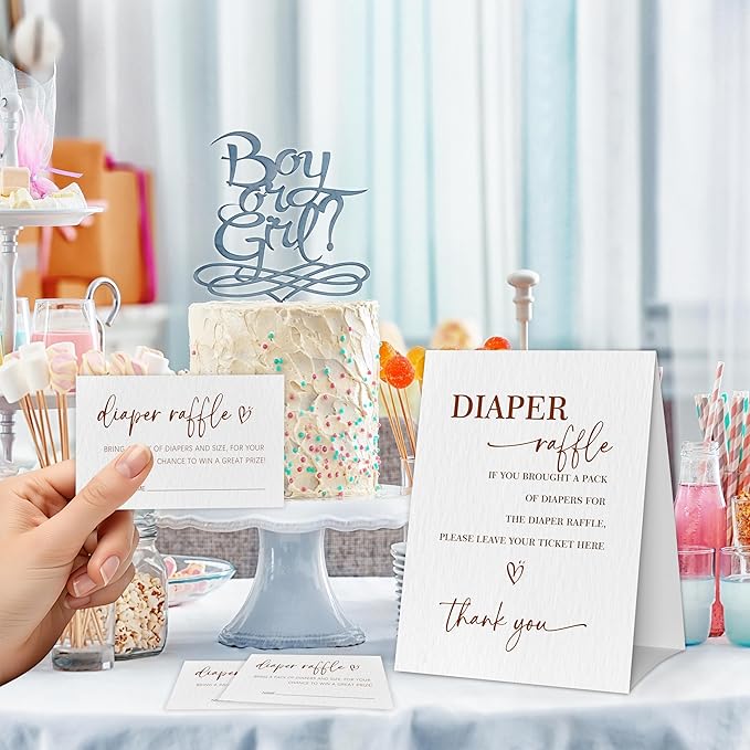 Modern Minimalist Diaper Raffle Game, Diaper Raffle Tickets for Baby Shower, Gender Neutral Tickets for Baby Shower Party Favor Decorations Supplies (1 Sign + 50 Cards)