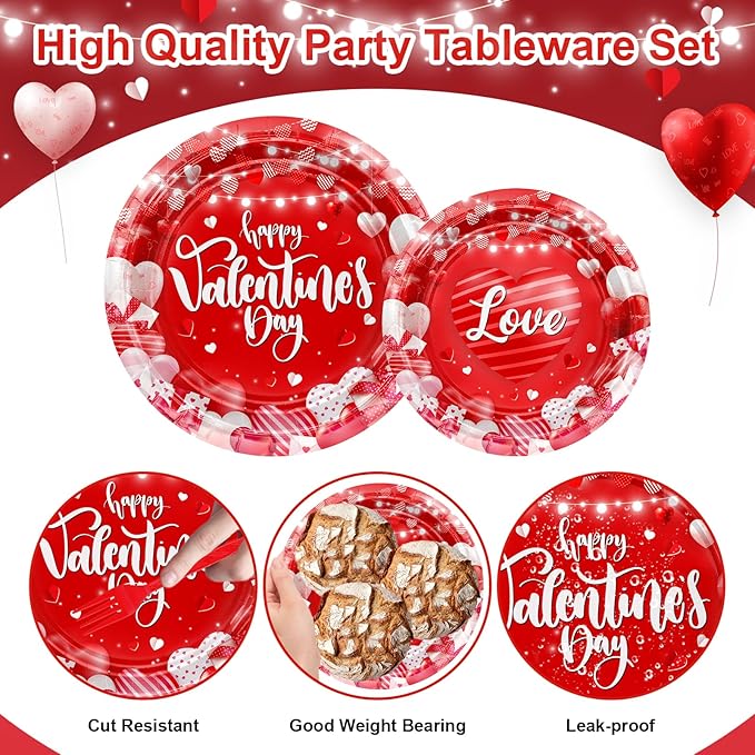 Avezano 192 Pcs Valentine's Day Plates and Napkins Happy Valentines Day Party Decorations Paper Disposable Tableware Set Supplies Serves 24