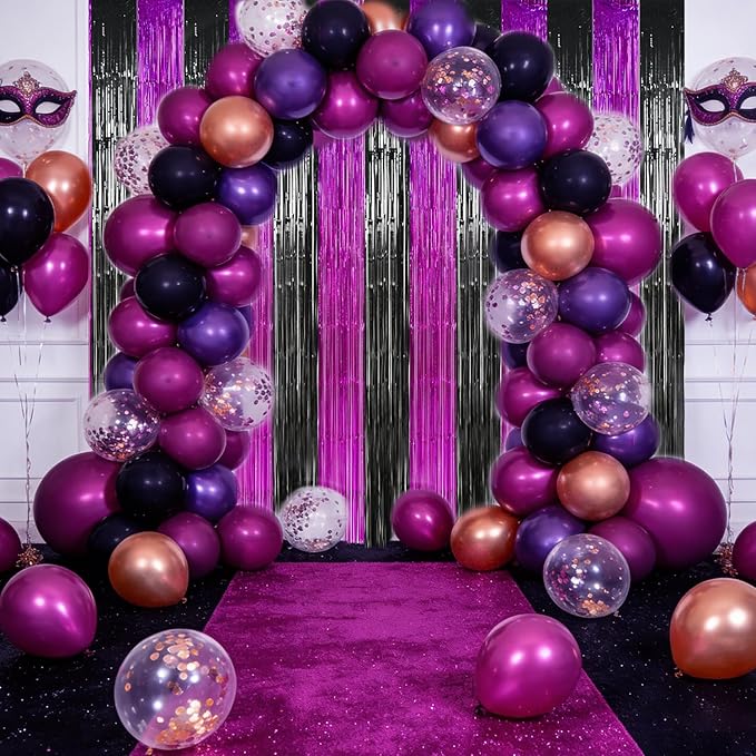 TONIFUL Black Hot Pink Door Streamers,Black and Pink Photo Booth Backdrop Metallic Streamers Foil Fringe Curtain for Birthday,New Year,Graduation,Grad,Baby Shower Party Streamers Decoration