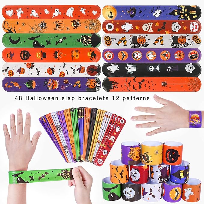 Max Fun 48pcs Halloween Slap Bracelets Party Favors Toys for Kids Party Favor Treat Bags Gifts Birthday Party (Halloween)