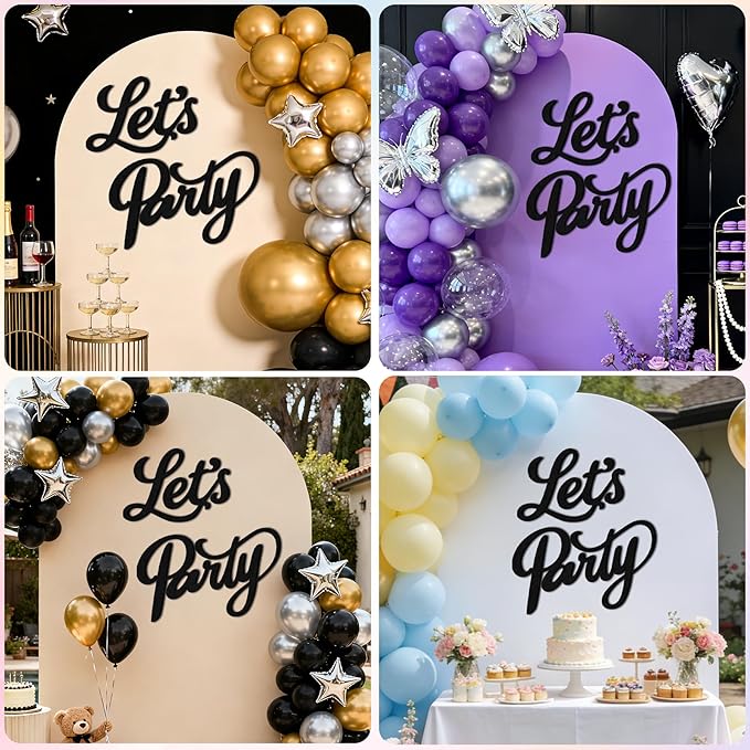 Babenest Let's Party Felt Sign, Black Reusable Letter Banner for Backdrop, Balloon Arch Decor, Party Supplies for Graduation, Birthday, Wedding, Bachelorette, Christmas, Home Bar, Man Cave Wall Decorations