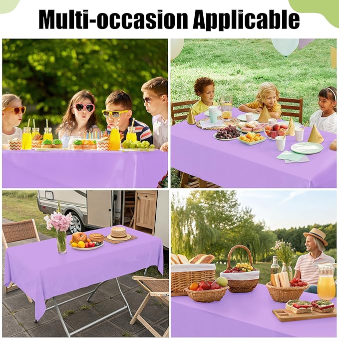 Smiry Disposable Table Cloth - 10 Pack, 54 x 108 Inch Waterproof Rectangle Tablecloths for Parties, Decorative Plastic Table Cover, Leakproof & Sturdy, Lavender