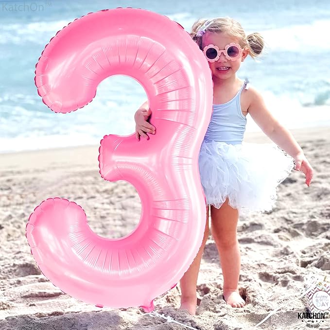 KatchOn, Large Pink Number 3 Balloon - 40 Inch | Mylar Foil Balloon For 3rd Happy Birthday Decorations | Pink Number 3 Balloon For 3rd Anniversary Decorations | Birthday Party Decoration