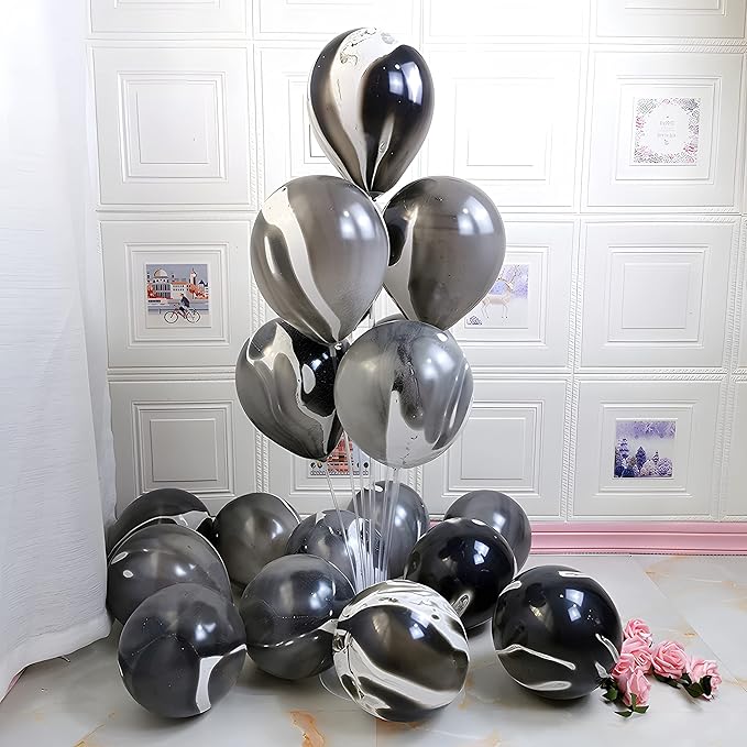 Black Tie Dye Balloons 30PCS 12 Inch Agate Marble Latex Swirl Balloons For Tie Dye Birthday Party Supplies,Candyland,Bachelorette,Fun Hippie Party Decorations