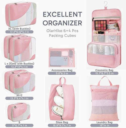 10 Set Packing Cubes for Travel, Gifts for Women Mom,Anti-Tearing Suitcase Organizer for Luggage with Shoe & Hanging Toiletry Bag,OlarHike Vacation Essentials & Accessories for Cruise Ship