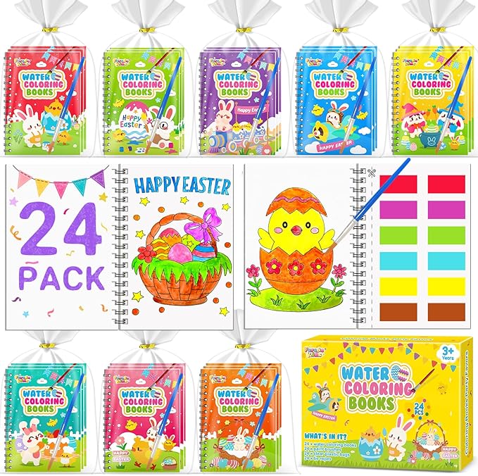 FEREDO KIDS Easter Coloring Books Party Favors for Kids - 24 Pack Mini Water Coloring Books for Kids, Easter Basket Stuffers Students Classroom Gifts Bulk, Birthday Return Gifts Party Favors Bulk