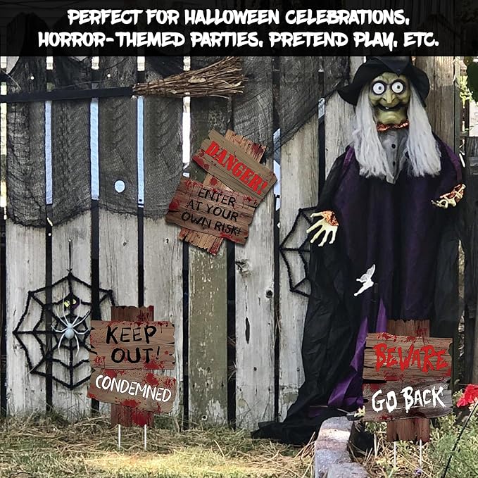 3 PCS Beware Signs Yard Stakes Halloween Outdoor Decorations Warning Sign, Halloween Yard Signs, Scary Lawn Decor Zombie Theme Party Supplies