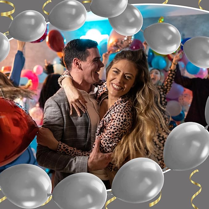 Link Balloons 12 Inch - 100 Pcs Quick Link Balloon Latex Linking Balloons Connected Linkable Balloon Birthday Wedding Party Decorations(Silver)