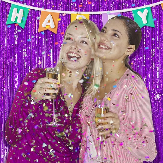 3 Pack Purple Backdrop Tinsel Streamers Foil Fringe Backdrop Halloween Party Decorations Purple Backdrop Curtain Birthday Graduation Bachelorette Christmas New Year Party Decorations