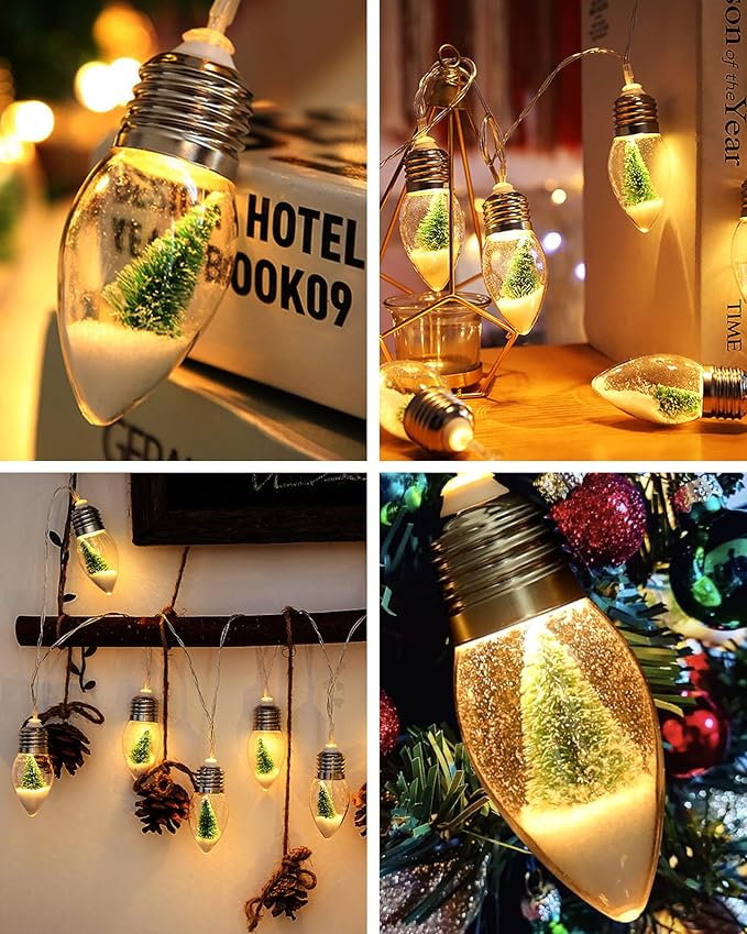 2Pcs Christmas Snow Globe String Lights Indoor Decorations 6.6 FT Battery Operated Powered String Lights for Christmas Tree Snow Scene in 20 Clear Bulbs Decor for Home Bedroom Fireplace Xmas Lights