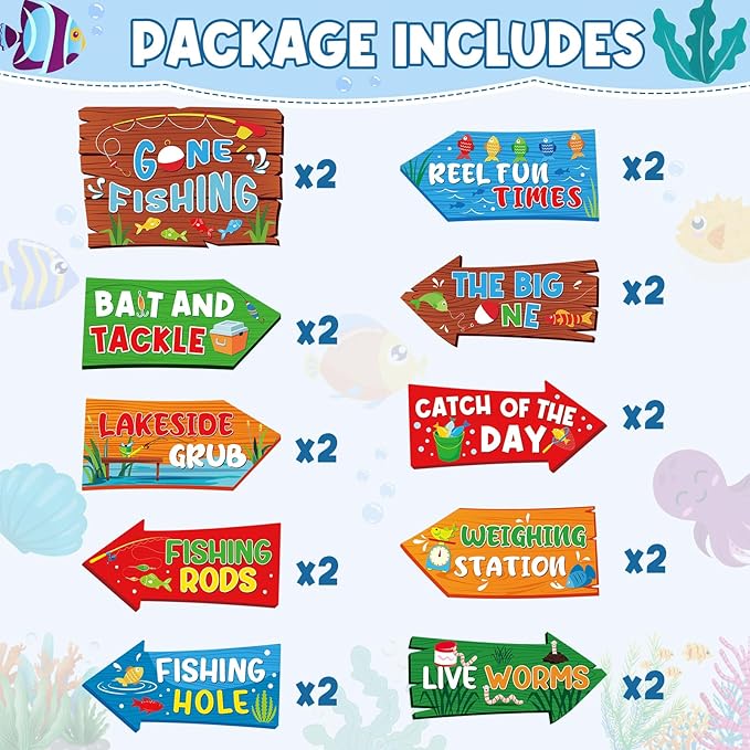 Hooqict 20 Pieces Gone Fishing Sign Fishing Birthday Party Decorations Welcome Direction Signs for Kids Summer Birthday Party Supplies Retirement Decorations Baby Shower Fish Cutouts