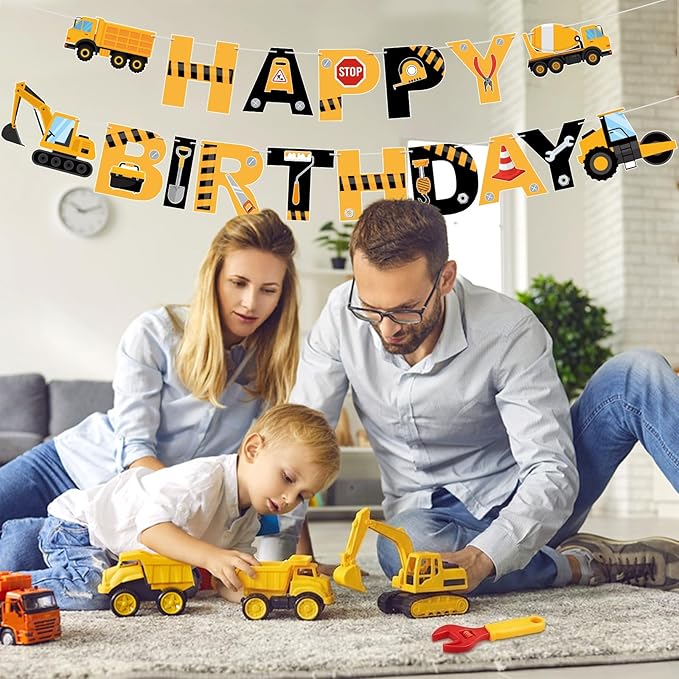 Construction Truck Party Decorations Happy Birthday Banner Construction Truck Party Banner Garland for Birthday Party Decorations Constructions Truck Party Supplies