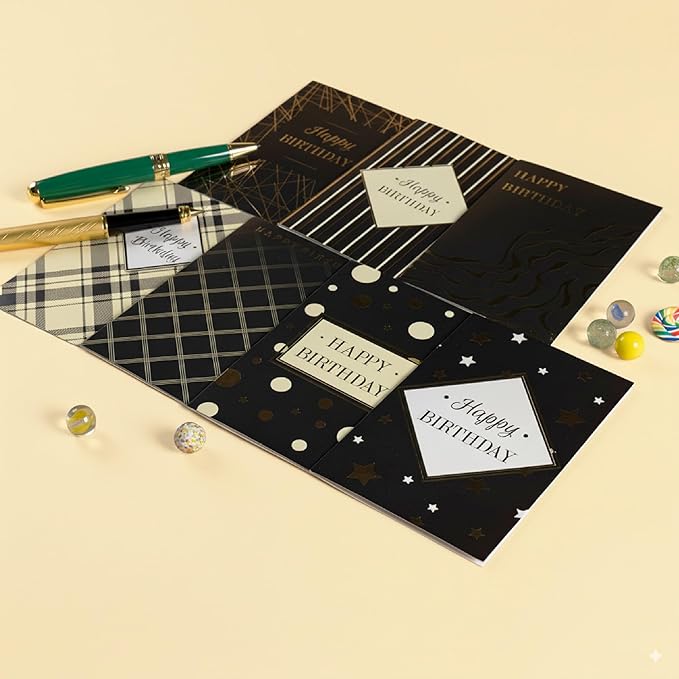 Mr. Pen- Birthday Cards with Envelopes, 20 Pack, 4" x 6", Black with Gold Foil, Blank Inside, Greeting Cards Birthday