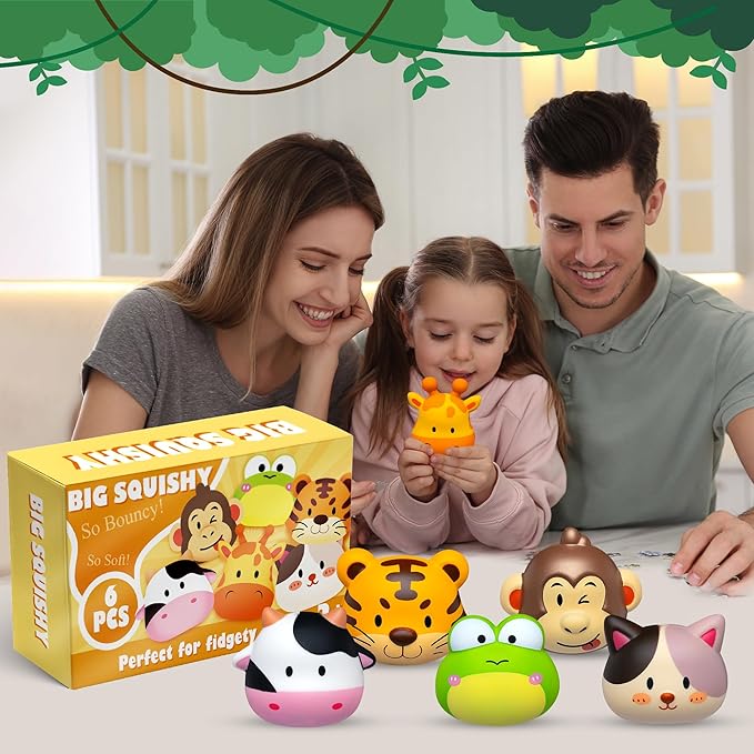 Party Favors for Kids 6PCS Large Animal Squishy Toys, Stress Balls Goodie Bag Stuffers, Pinata Stuffers,Birthday Gifts for Boys & Girls,Treasure Chest Prizes,Classroom Prizes for Kids