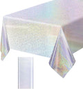 1 Pack Silver Iridescent Plastic Tablecloth Disposable 54 × 108 Inch Glitter Holographic Foil Table Cloth Plastic Laser Rectangle Table Cover for Birthday Wedding Disco Party