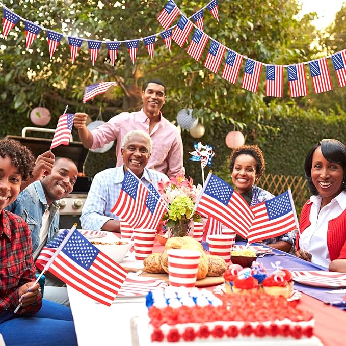 HOWAF 4th of July Decorations, American Flag Banner Patriotic Bunting USA Garland and 20 Small American Flags On Stick for July 4th Decor Fourth of July Independence Memorial Day Party Supplies