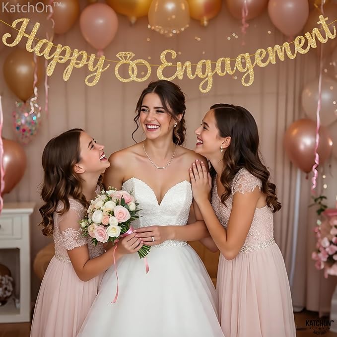 KatchOn, Gold Glitter Happy Engagement Banner - 10 Feet, No DIY | Engagement Party Decorations | Party Banner | Engaged Banner, Bachelorette Party Decorations