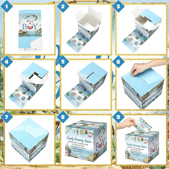 Glenmal 52 Pcs Little Fishman Baby Shower Games Gift Sets Large Baby Bottle for Shower Game Guess How Many Candies Decorations for Gender Reveal