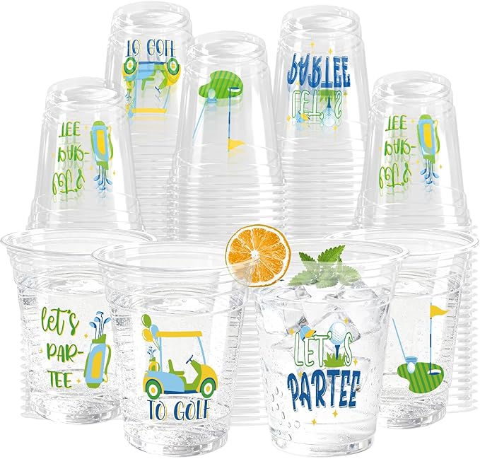 100 Pack Blue Golf Plastic Cups 12 oz Green Golf Ball Disposable Cups Spring Party Favor Drinking Cold Beverage Cup for Sports Birthday Party Supplies