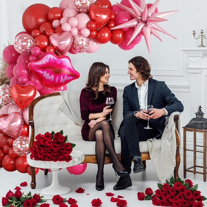 Pink and Red Valentines Balloons Garland Arch Kit, Valentine Red Heart Balloons Lips Balloon for Women Girls Galentines Day Anniversary Birthday Bridal Shower Romantic Valentine Day Decorations