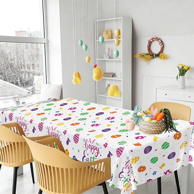 4 Pack Disposable Easter Tablecloth, 54 x 108 Inch Rectangular Easter Table Cloth, Spring Table Cloth with Colorful Eggs Floral Design, Happy Easter Tablecloths for Easter Decorations Holiday Decor