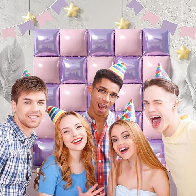 Square Foil Pastel Pink and Purple Balloon Wall Backdrop Tunnel Flat Double Sided Mylar Balloon Arch Garland Kit For Oh Baby Shower Birthday Bridal Princess Wedding Themed Party Decorations