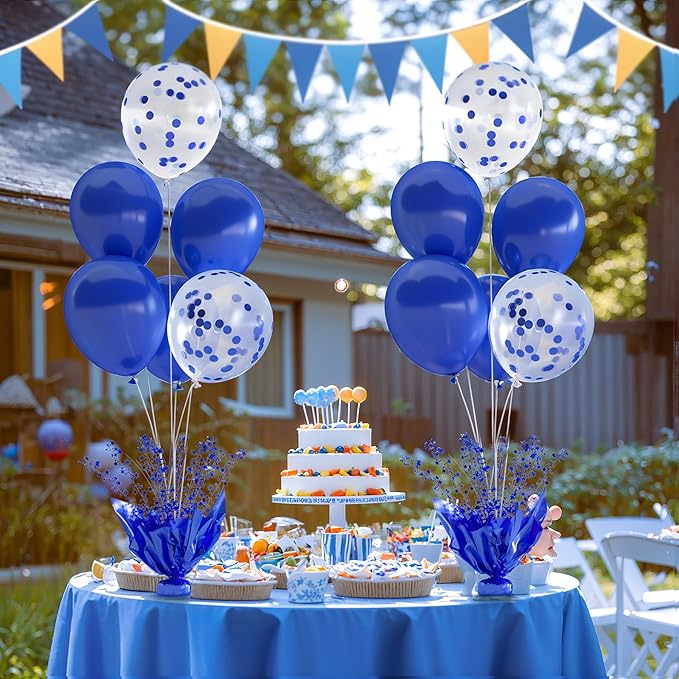 2 Set Royal Blue Table Balloons Foil Spray Centerpiece with Royal Blue and Confetti Balloons Stand Kit for Birthday Party Girls Baby Shower Wedding Bridal Shower Prom Graduation Table Decorations