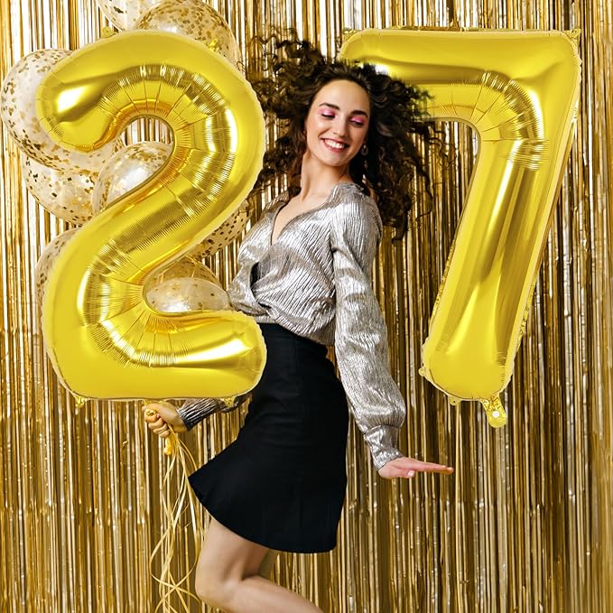 Gold Number 7 Balloon 40 Inch, Big Large Foil Helium Number Balloons, Giant Mylar Number 7 Balloons for 7 Year Old Birthday Party Decorations Supplies Anniversary