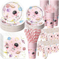 452 Pcs Pink Space Birthday Decorations for 50, Star Astronaut Paper Plates Napkins Cups Moon Tablecloth Cutlery Straws for Planets Solar System Baby Shower Party Supplies Decorations