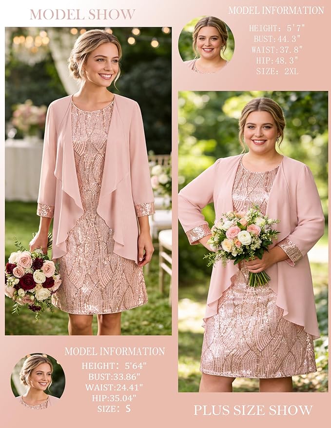 GRACE KARIN Women's Sequin Dress - Wedding Guest & Mother of The Bride Formal Dress - Two Piece Knee Length