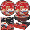 40Pcs Hibachi Birthday Party Plates and Napkins for 20 Guests Tableware Hibachi Supplies Oriental Crane Plum Folding Fans Japanese for Kids Baby Shower Birthday Party Decorations