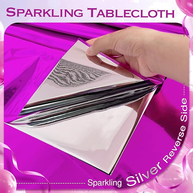 2pcs Fuchsia Red Foil Tablecloth 54 * 72 Inch Plastic Baby Shower Birthday Party Table Cloths Disposable Waterproof Table Cover for Anniversary Bridal Shower Wedding Party Supplies