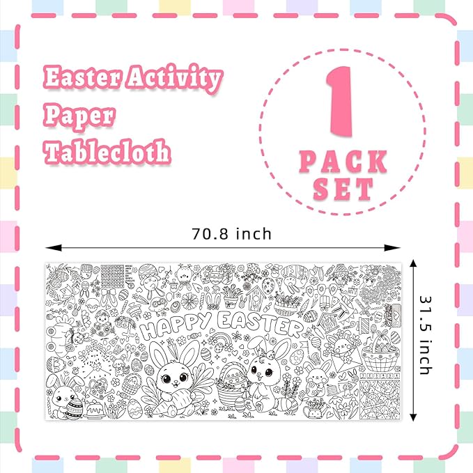 Easter Coloring Tablecloth - 71 x 31.5 Inches Large Coloring Poster, Easter Party Decorations - Crafts, Games, Basket Stuffers, Classroom Activities
