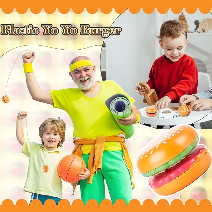 30 Pack Hamburger Yo Yo Toys Funny Plastic Yo Yo Bulk Novelty Responsive Ball for Birthday Party Favors Classroom Prizes Holiday Goodie Bag Fillers