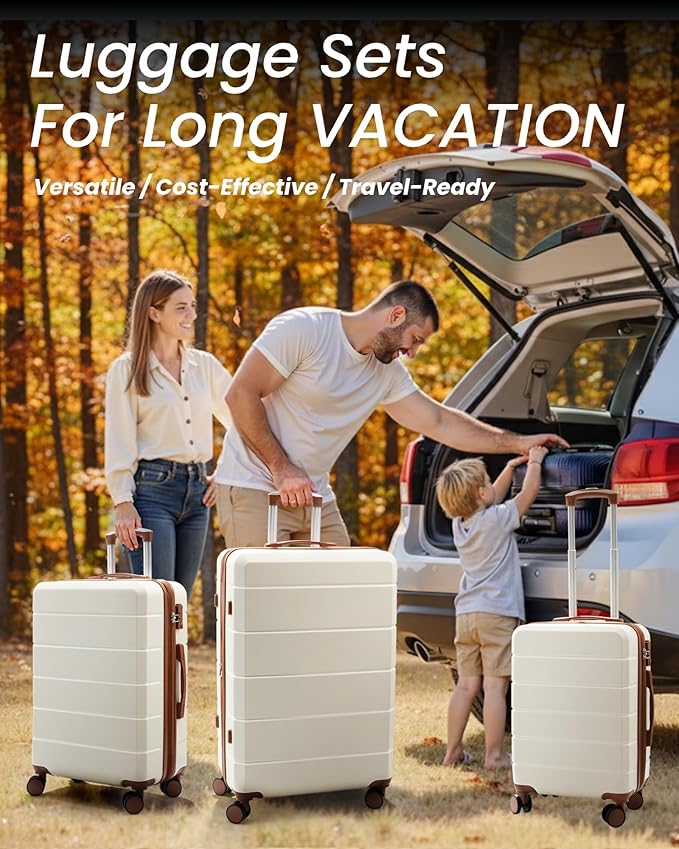 YOETEY Luggage Sets 3 Piece, Expandable Hardshell Suitcase with TSA Lock & Silent Spinner Wheels, Lightweight Hardside Travel Suitcase Set for International Trips (20/24/28 in, White)
