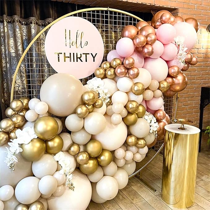 Pink Beige Gold Balloon Garland Arch Kit, 109 Pieces Blush Pastel Pink Peach Pink Gold Beige White Sand Latex Balloon Garland Kit for Girls Women Birthday Baby Bridal Shower Wedding Party Decorations