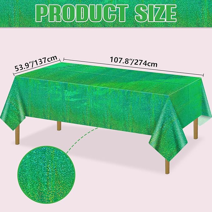 4Pcs Green Holographic Tablecloths Rectangular Green Iridescent Tablecloth Shimmer Metallic Table Covers for St. Patrick's Day Birthday Christmas Witch Theme Party, 54x108Inch