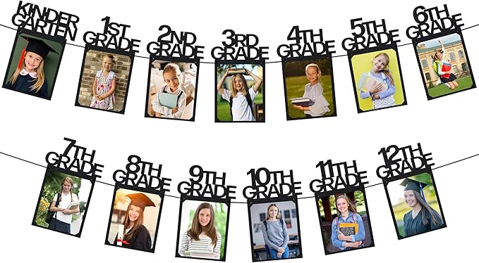 PartyHooman Graduation Photo Banner K-12, Kindergarten to 12th Grade for Middle/Junior, High/Senior Graduation Decorations 2026 | Class of 2026 Party Decorations |Pictures Party Supplies (Pre-strung)