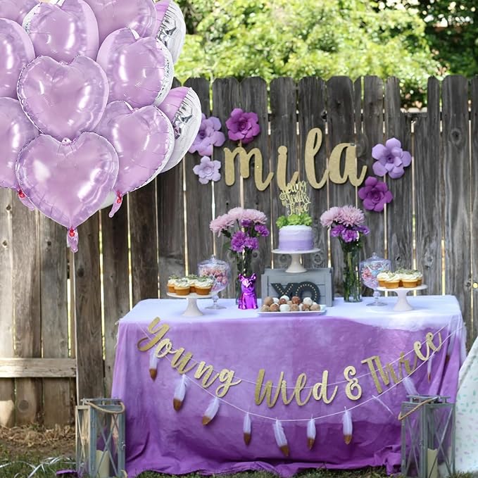 TONIFUL 30Pcs 18 Inch Light Purple Balloons Pastel Purple Heart Shape Foil Mylar Banners Decoration for Birthday Valentine's Day Wedding Bridal Shower Anniversary Engagement Party Supplies