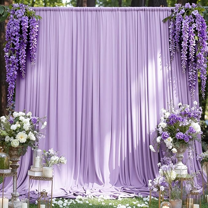 MEETSKY Lavender Backdrop Curtain for Parties Wedding Light Purple Background Curtains Backdrop Rod Pocket Drapes Fabric Decoration for Birthday Gril Party Baby Shower Photoshoot, 5ft x 7ft, 2 Panels