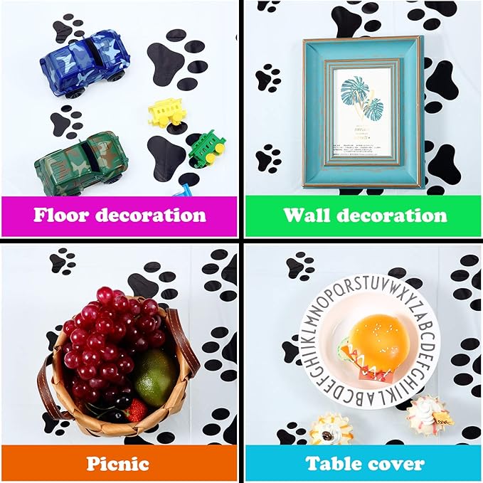 Tatuo 2 Pcs Puppy Paw Print Plastic Tablecloth Disposable Table Cover Puppy Themed Birthday Party Decorations for Dog Party Supplies (Black,71 x 54 Inch)