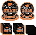 Graduation Plates and Napkins 2026,Orange Graduation Decorations 2026,200pcs Orange and Black Plates and Napkins Graduation Party Supplies for Graduation Party Decorations,Serve 50