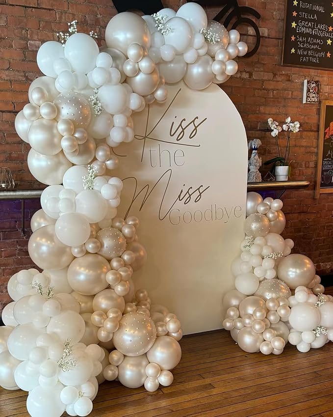 Pearl White Balloon Garland Arch Kit Ivory 112pcs Double Stuffed White Balloons Different Sizes for Wedding Engagement Bridal Shower Birthday Baby Shower Party Decoration