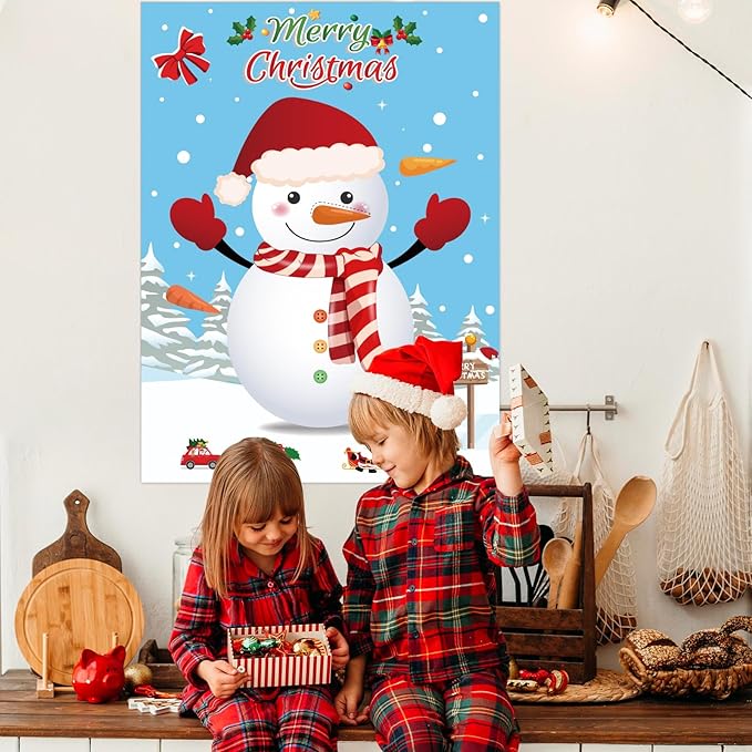 WNINK Pin The Nose on The Snowman Game, Christmas Games, Christmas Party Activities with 36 pcs Nose Stickers and Blindfold for Kids, Adults, Family Holiday Fun