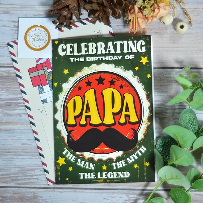 Grandpa Birthday Card, Birthday Card for Papa with Seal and Envelope, Papa Cards from Kids, Granddaughter, Grandson