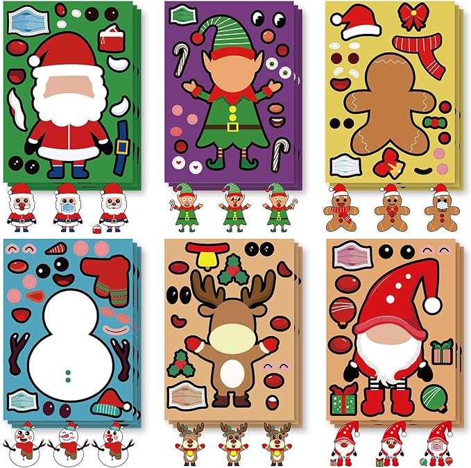 Christmas Stickers for Kids, 36 Sheets Make Your Own Christmas Crafts Party Favors for Kids Boys Girls, Holiday Stickers Party Games Activities Goody Bag Stuffers Gifts