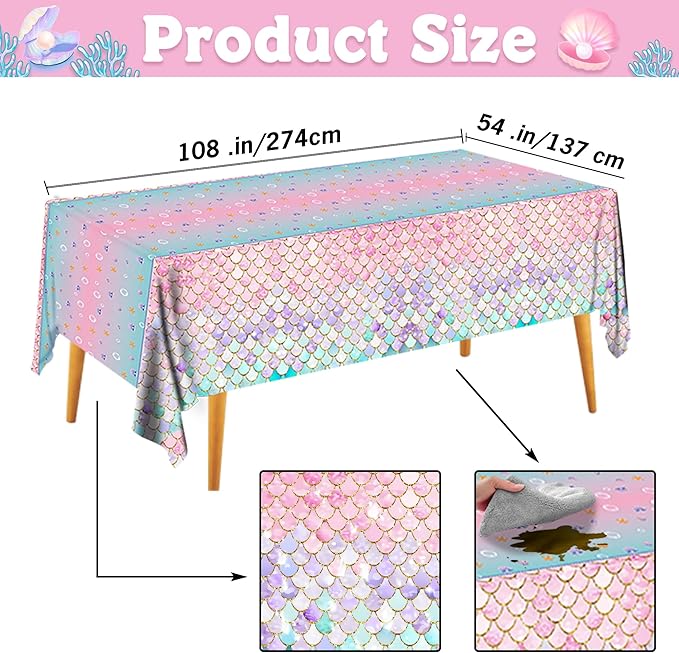 Mermaid Birthday Party Decorations Set - Supplies Include Plates, Napkins, Cups, Tablecloth, Banner for Baby Shower - Ocean Little Mermaid Party Decorations, Serves 25