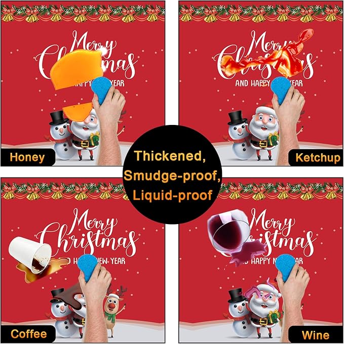 Fibevon Christmas Tablecloths, 2-Pack Rectangular Disposable New Year Tablecloth 54 by 110 inch Premium Table Covers with Elk Snowman and Santa Claus Plastic Tablecloth for Happy New Year Decor