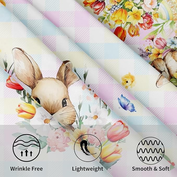 Easter Rabbit Round Tablecloth Pink Blue Pliad Circle Table Cloth 60 Inch Farmhouse Floral Table Cover Washable Polyester Indoor Decorations for Home Kitchen Dinning Party