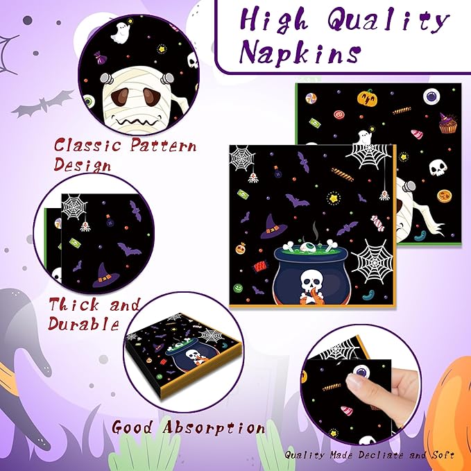 Halloween Party Supplies Decoration Set, 141 Pieces Includes Plates, Napkins, Cups, Tablecloth and Tableware for Halloween Horror Theme Party Decorations, Serves 20 ( Cartoon )